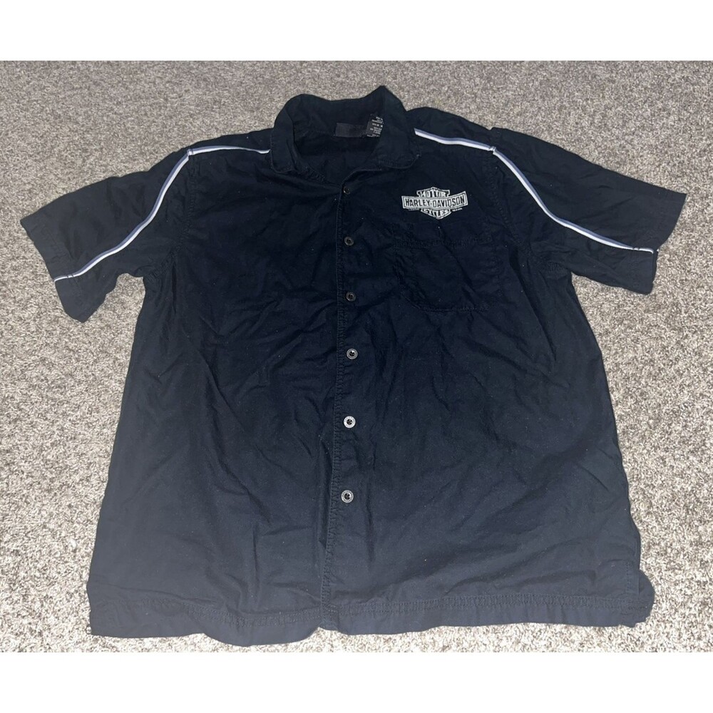Harley Davidson Short Sleeve Button Up Black Large